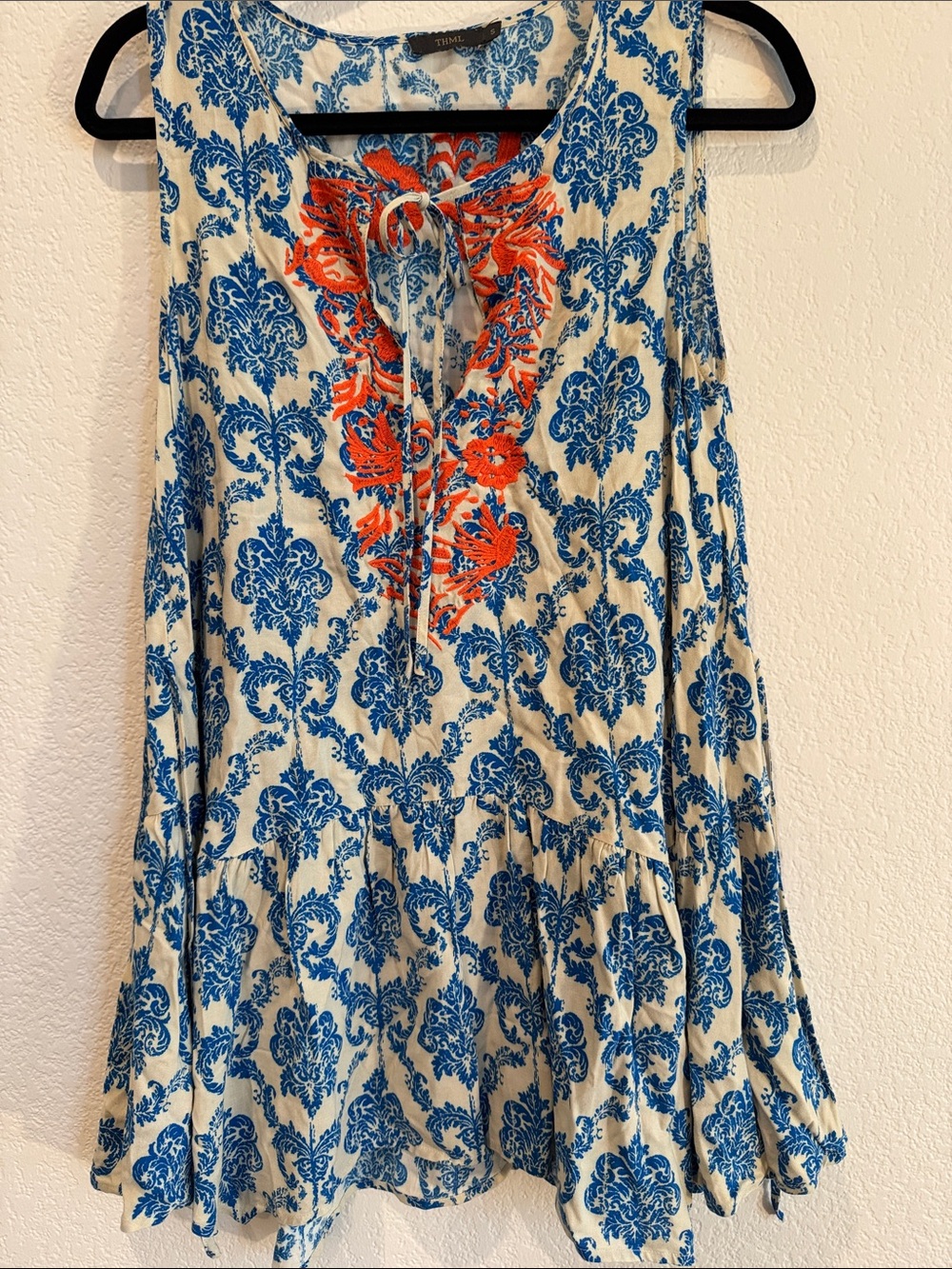 THML Blue and Cream Tunic with Orange Embroidery